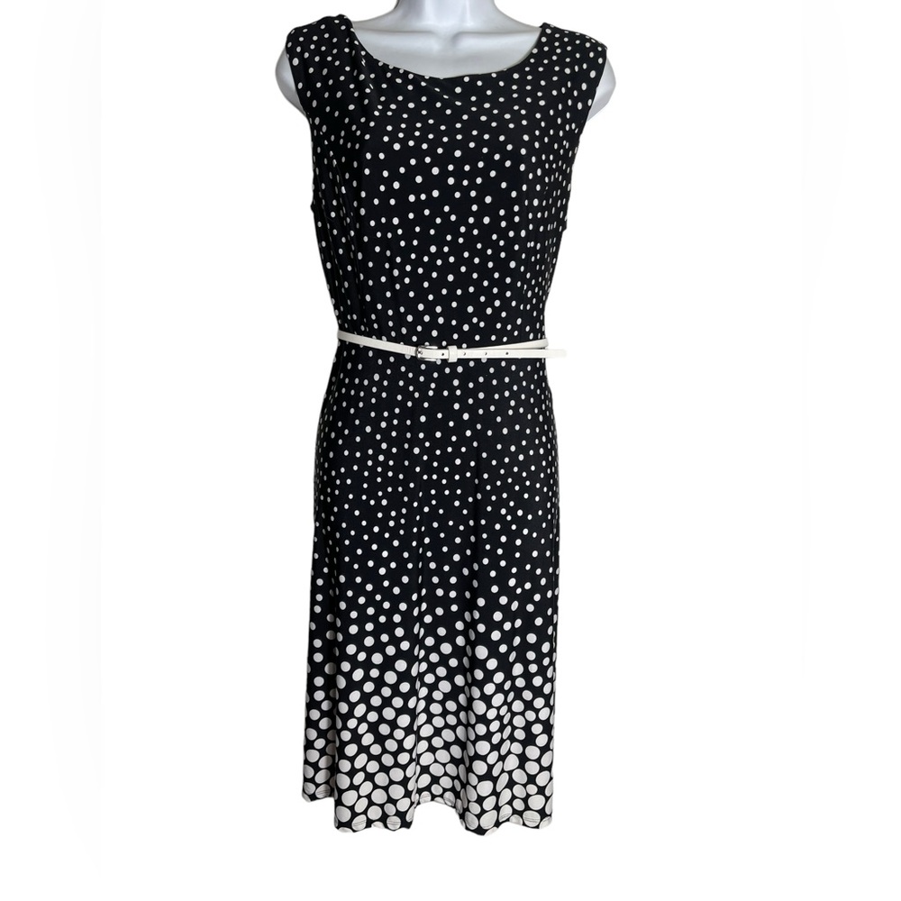 Evan Picone Black Label Dress Size 8 black and white polka dot dress‎ w/belt 🖤